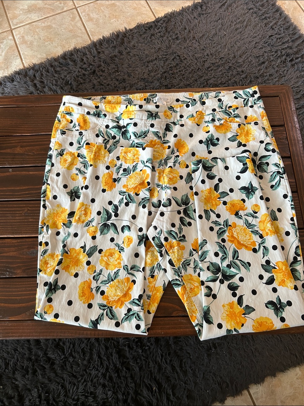 VENUS Slimming Stretch Jeggings White Yellow Floral Polka Dot Pull On - L91